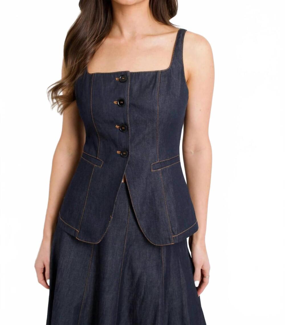 NEW LUCY PARIS maevie vest top in dark rinse